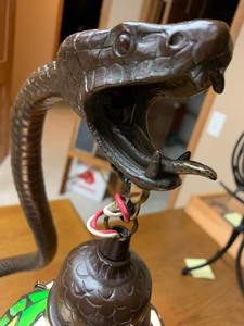 lot 86 image: Tiffany Style Lamp with Snake Figurine