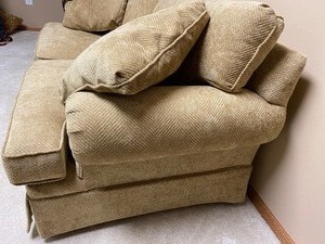 lot 73 image: Upholstered Love SeatNeutral Tan Color