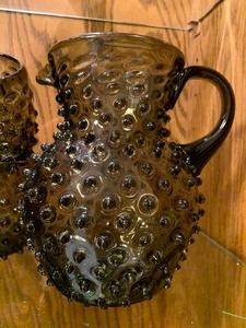 lot 87 image: Smoky  Gray Hobnail Pitcher and Tumblers Set