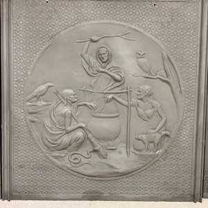 lot 216 image: Amazing- J.W. Ehninger Three Witches Fireback (1886)