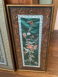 lot 4 image: Two Asian Inspired Framed Silk Textiles