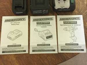 lot 100 image: Masterforce Drill, Battery Pack, and Charger