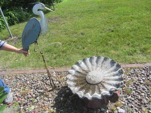 Bird Bath Basin, Heron Sculpture