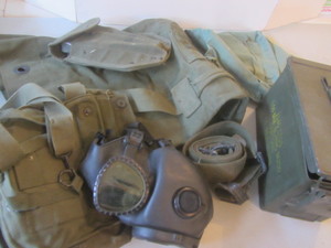 Army Shovel, Gas Mask, Belt