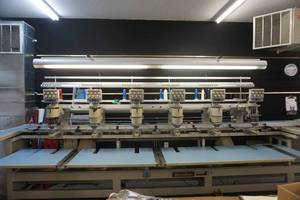 lot 1 image: 1993 Barudan Model 906AM701 6 Head 900 Beat Computerized Commercial Embroidery Machine