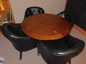 Wooden Table and 4 Leather Chairs