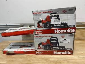 lot 26 image: HOMELITE Lot of two- 14 in. 9 Amp Electric Chainsaw