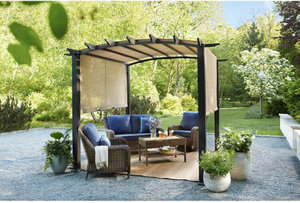 lot 34 image: HAMPTON BAY 10 ft. x 10 ft. Steel and Aluminum Outdoor Patio Arched Pergola with Sliding Canopy