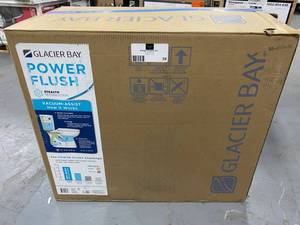 lot 39 image: GLACIER BAY Power Flush 2-Piece 1.28 GPF Single Flush Elongated Toilet in White, Seat Included