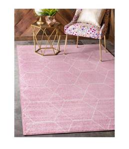 lot 47 image: STYLEWELL Trellis Frieze Light PinkIvory 8 ft. x 10 ft. Geometric Area Rug