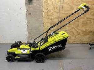 lot 58 image: RYOBI 13 in. ONE 18-Volt Lithium-Ion Cordless Battery Walk Behind Push Lawn Mower - 4.0 Ah BatteryCharger Included