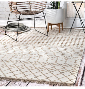 lot 69 image: NULOOM  Rosalie Modern Moroccan Trellis Beige 10 ft. x 14 ft. IndoorOutdoor Area Rug