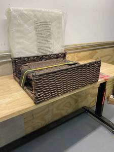 lot 74 image: HAMPTON BAY Cambridge Brown Wicker Outdoor Patio Ottoman with Bare Cushions