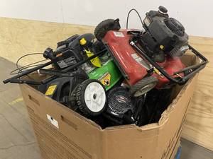 lot 80 image: Lot of 5 lawn mowers.  Yard Machines, Lawn Boy, Troy Bilt