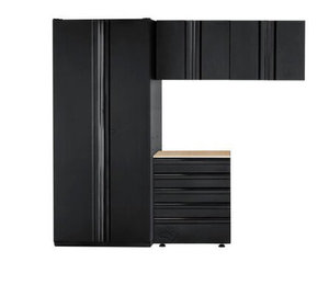 lot 85 image: HUSKY Heavy Duty Welded 92 in. W x 81 in. H x 24 in. D Steel Garage Cabinet Set in Black (4-Piece)