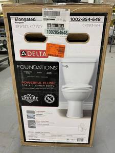 lot 37 image: DELTA Foundations 2-piece 1.28 GPF Single Flush Elongated Toilet in White