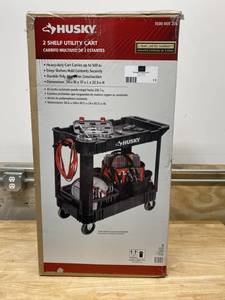 lot 11 image: HUSKY 2-Tier Plastic 4-Wheeled Service Cart in Black