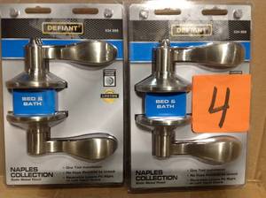 lot 4 image: Lot of 2 Defiant Naples Satin Nickel BedBath Privacy Door Lever in good condition