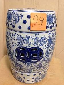 lot 29 image: Oriental Furniture 18 in. Floral Blue and White Porcelain Garden Stool by Oriental Furniture in good condition