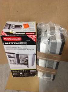lot 35 image: FastTrack Garage 24 in. H x 24 in. W x 10-12 in. D Tool Cabinet Kit Rail Storage System in good condition