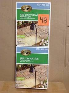 lot 48 image: Lot of 2 Low-Voltage Black Outdoor Integrated LED Landscape Path Light with Shade Details by Hampton Bay in good condition