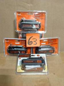 lot 63 image: Lot of 4 BLACKDECKER 20-Volt Max Lithium-Ion Battery Pack 1.5Ah in good condition