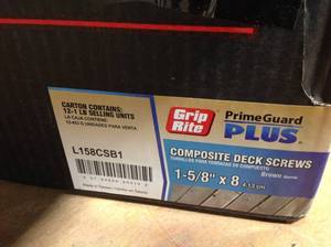 Grip-Rite #8 x 1-58 in. T-20 Star Drive Trim Head Brown Exterior Composite Deck Screws (1 lb. Pack) CASE 12 UNITS