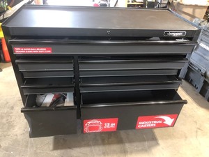 Husky Industrial 52 in. W x 21.5 in. D 9-Drawer Tool Chest Rolling Cabinet in Matte Black Contains SCRATCHES AND DENTS. See pics 