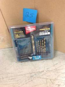 lot 25 image: Makita Impact 14 in. Hex Shank Gold Titanium Drill Bit Set (14-Piece) not used