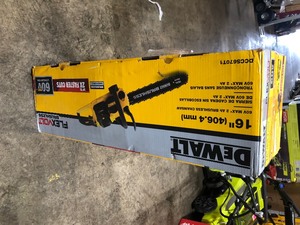lot 213 image: DEWALT 16 in. 60-Volt MAX Lithium-Ion Cordless FLEXVOLT Brushless Chainsaw with One 2.0 Ah Battery and Charger  See pics