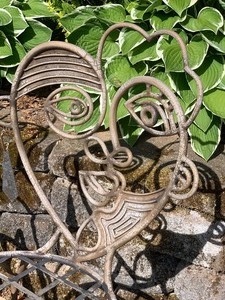 lot 2 image: Figural Ornate Metal Outdoor Bench and Chair