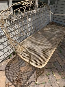 lot 29 image: Decorative Metal Bench Painted Gold and Matching Chair