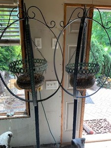 lot 47 image: Pair Large Metal Plant Hangers with Baskets