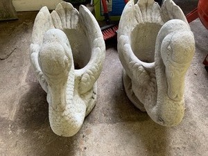 lot 98 image: Pair of Swan Cement Planters
