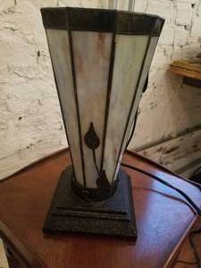lot 49 image: Stained Glass Pedestal Lamp
