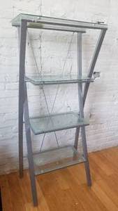 lot 8 image: Tall Contemporary Glass Shelf Shelving Unit