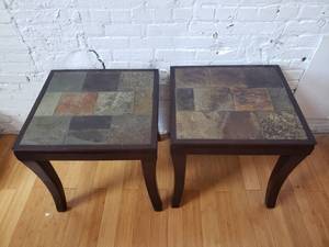 lot 89 image: Pair of Stone Tile Top Side Tables