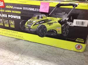 RYOBI 20 in. 40-Volt Brushless Lithium-Ion Cordless Battery Walk Behind Push Lawn Mower 5.0 Ah Battery and Charger Included in good condition