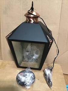 lot 13 image: Valley Forge 3-Light Matte Black with Washed Copper Accents Outdoor Hanging Pendant by Westinghouse in good condition