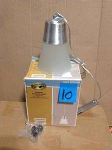 lot 10 image: Polished Silver Flex Pendant with Frosted Glass Medium Base by Hampton Bay in good condition