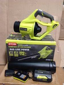 lot 72 image: 110 MPH 500 CFM 40-Volt Lithium-Ion Cordless Variable-Speed Jet Fan Leaf Blower with 4.0 Ah Battery and Charger Included in good condition