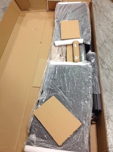 lot 113 image: 8 ft. Square Aluminum Cantilever Offset Outdoor Patio Umbrella in Putty Tan by  Hampton Bay not used