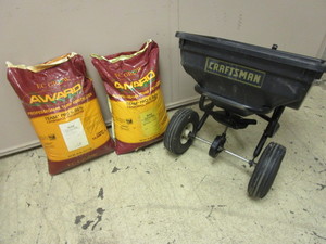lot 206 image: CRAFTSMAN LAWN SPREADER, EC-GROW AWARD PROFESSIONAL TURF FERTILIZER 50 LB. BAGS