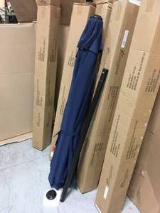 LOT WITH 5 SUNNYDAZE DECOR 9 ft. Aluminum Market Tilt Patio Umbrella in Navy Blue SEE PICS