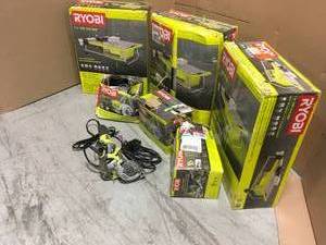 LOT WITH RYOBI OUTDOORGARAGE TOOLS SEE PICS