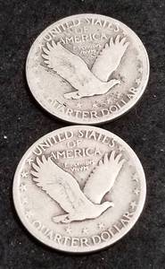 2 STANDING LIBERTY SILVER QUARTERS 1928 1929