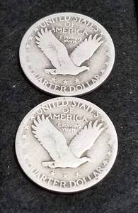 2 STANDING LIBERTY SILVER QUARTERS 1929 1930