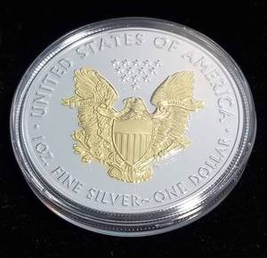 2019 AMERICAN SILVER EAGLE 1 TROY OZ. .999 FINE SILVER GOLD ENHANCED IN AIRTITE