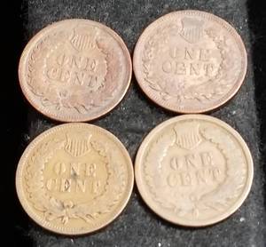 GROUP OF 4 INDIAN HEAD CENTS 1901 1906 1907 1908
