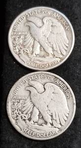 2 WALKING LIBERTY HALF DOLLARS 1939-D 1945